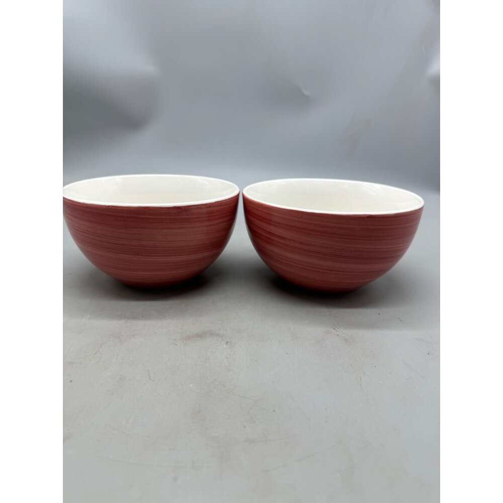 Set Of 2 JCPenney Home Collection Red & White Ceramic Bowls 6x3.5" READ